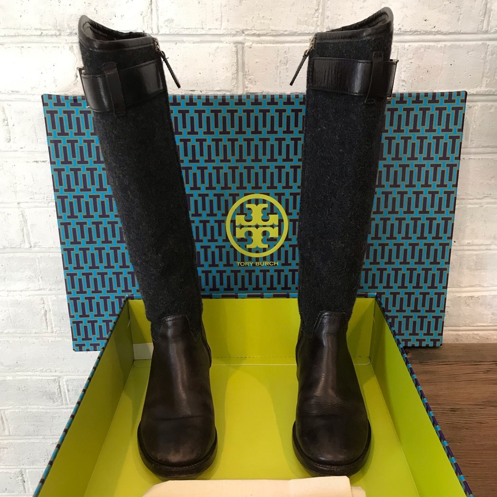 Tory Burch Grace Flannel& Leather Riding Boot 6.5